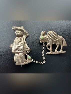 Vintage 1940s 925 Sterling Man & Donkey Brooch